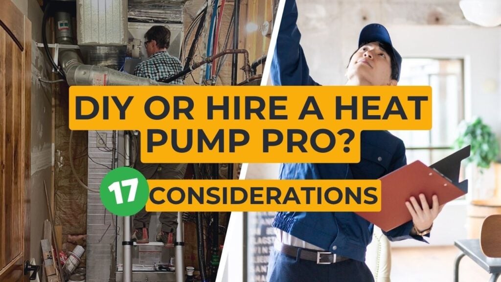A homeowner DIY'ing their heat pump installation on the left, and a professional on the right.