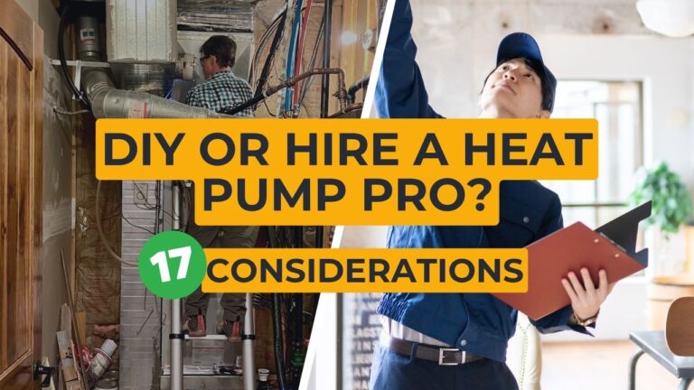 A homeowner DIY'ing their heat pump installation on the left, and a professional on the right.