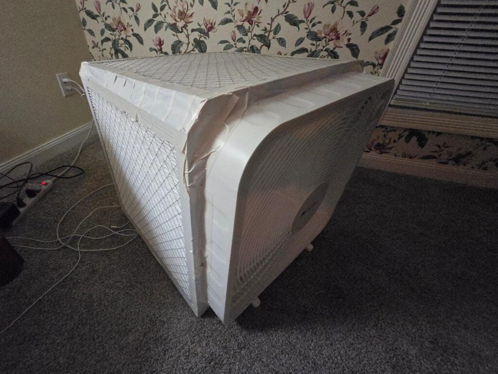 We custom made a filter box using a box fan to filter the air inside the home due to the air quality.