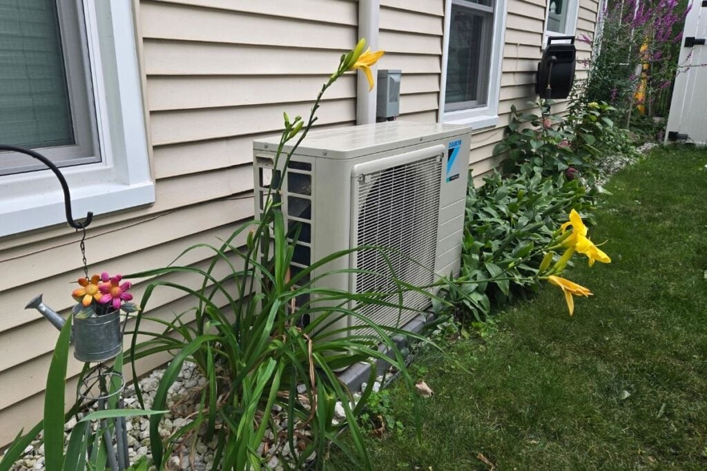 A daikin mini split installed in the garden of our AirBnB