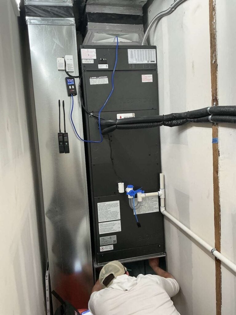 The Mitsubishi air handler at our Denver, CO new construction home that replaced an old natural gas furnace