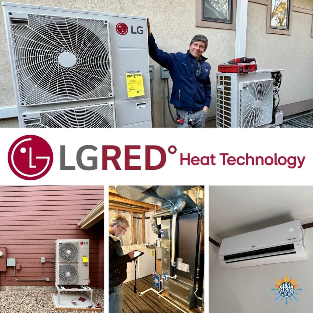 Xerxes our cofounder standing in between two LG RED heat pumps during our installation in Denver CO