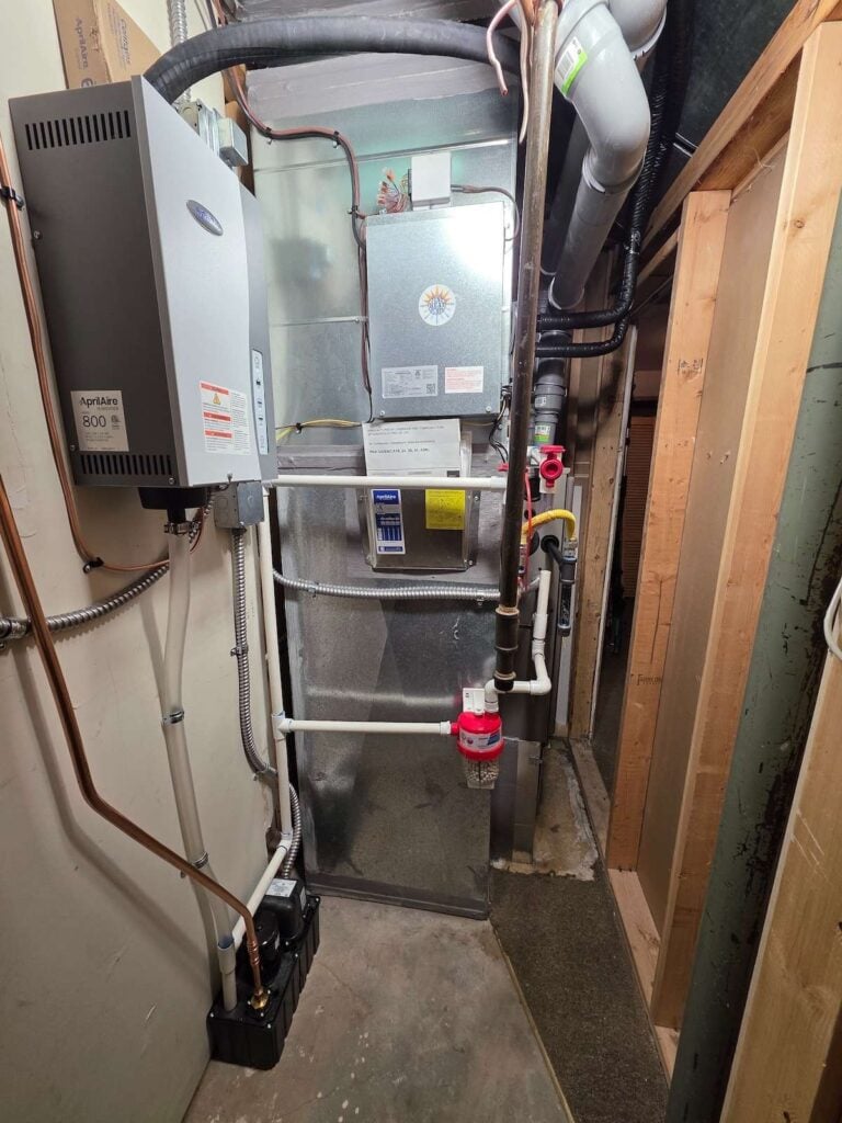 A mitsubishi Intelli-heat coil with an AprilAire 800 steam humidifier where we installed a new heat pump dual fuel application with the humidifier in Golden, CO